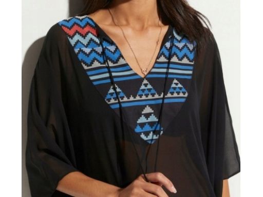 B.P.C plażowa tunika czarna z kolorowym wzorem przy dekolcie ^44/46