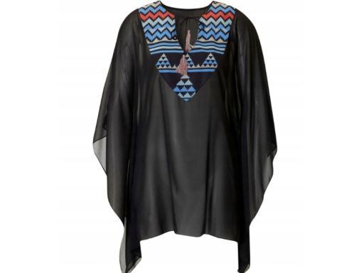 B.P.C plażowa tunika czarna z kolorowym wzorem przy dekolcie ^44/46