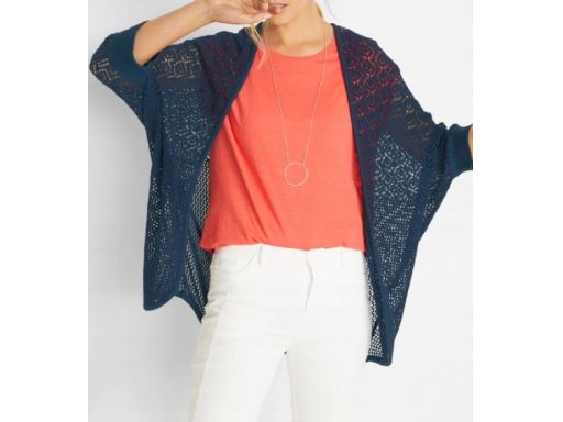 B.P.C. cienki sweter bez zapięcia ażurowy granatowy ^56/58