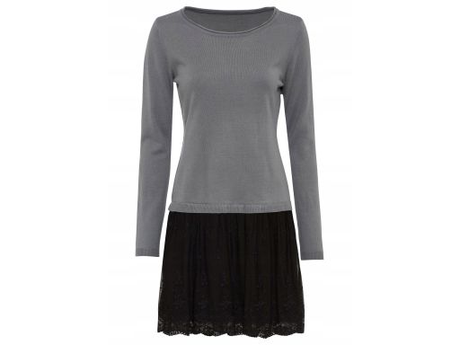 B.P.C sukienka dzianinowa różowa 2w1z czarną koronką ^32/34