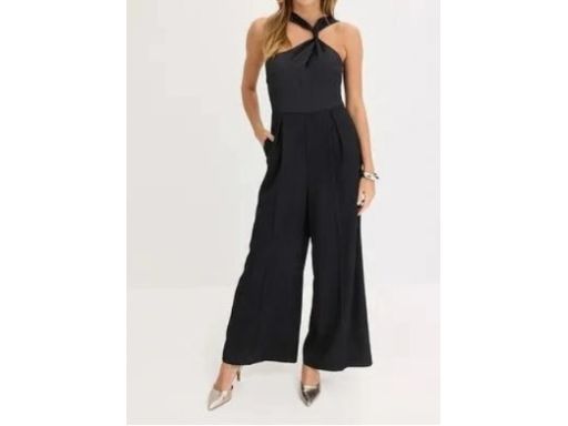 B.P.C kombinezon czarny z szerokimi nogawkami i z satynową górą 38.