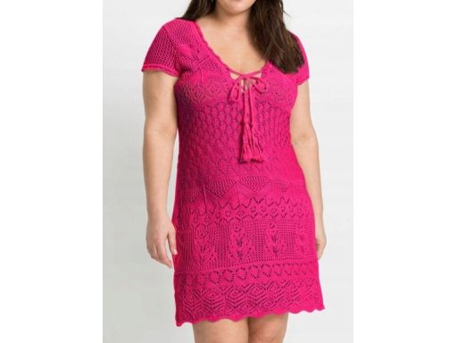 B.P.C sukienka dzianinowa ażurowa letnia różowa ^44/46