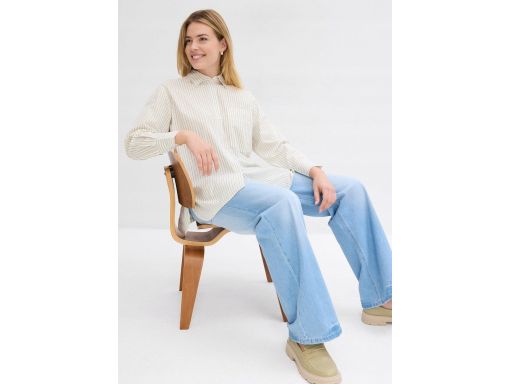 B.P.C koszula śmietankowa w oliwkowe paseczki 36.