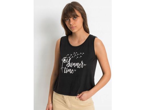 B.P.C Krótka czarna bluzka top z nadrukiem ^40/42