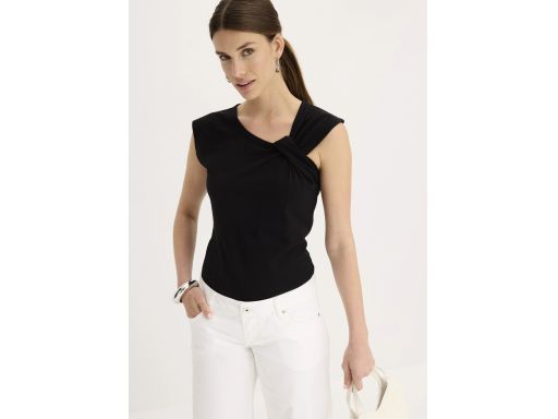 B.P.C bluzka czarna bawełniana z dekoracyjnym przewiązaniem ^48/50