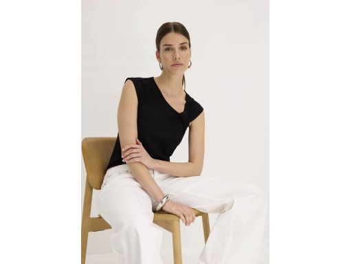 B.P.C bluzka czarna bawełniana z dekoracyjnym przewiązaniem ^48/50