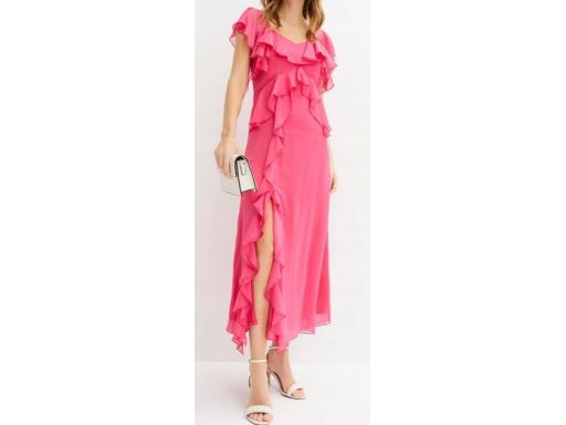 B.P.C sukienka szyfonowa długa maxi z falbankami różowa ^50