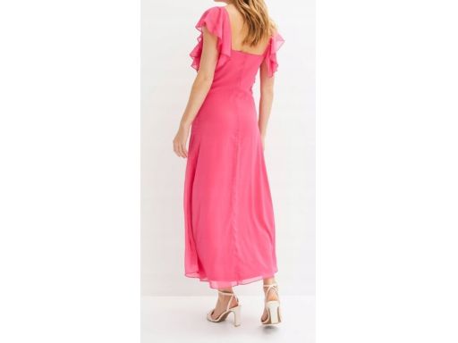B.P.C sukienka szyfonowa długa maxi z falbankami różowa ^50