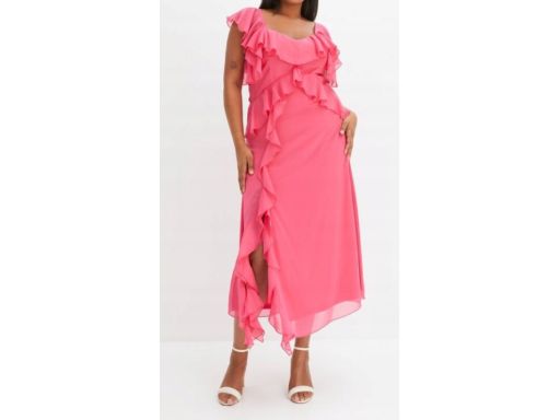 B.P.C sukienka szyfonowa długa maxi z falbankami różowa ^50