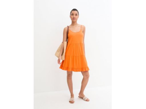 B.P.C sukienka pomarańczowa na ramiączka z falbankami 48/50.