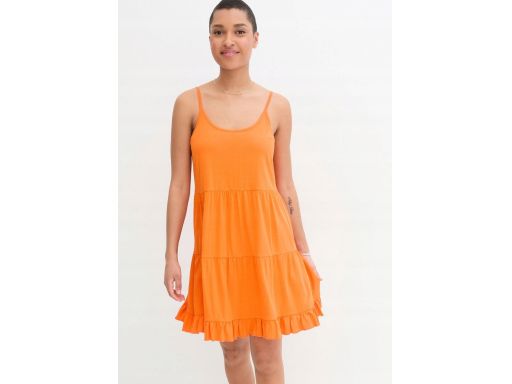 B.P.C sukienka pomarańczowa na ramiączka z falbankami 48/50.