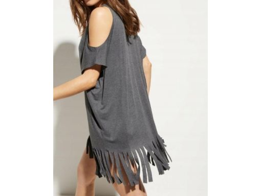 B.P.C plażowa tunika szara z kolorowym nadrukiem wiskozowa ^36/38