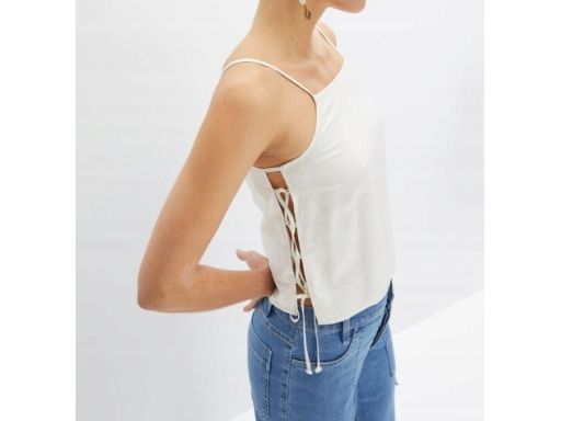 B.P.C satynowy top śmietanowy SEXY z wiązaniem 44.