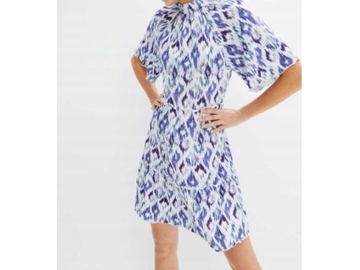 B.P.C sukienka wzorzysta ze stójką falbanki r.44/46