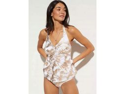 B.P.C tankini biało-złote we wzory z figami wysoki stan ^44