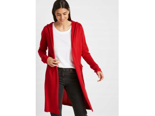 B.P.C długi sweter kardigan bez zapięcia z kapturem czerwona ^44/46