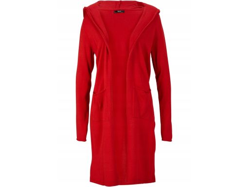 B.P.C długi sweter kardigan bez zapięcia z kapturem czerwona ^44/46
