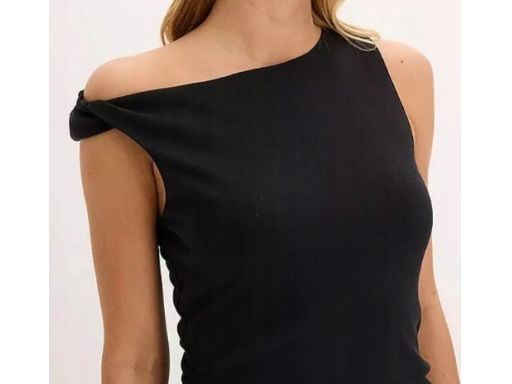 B.P.C czarna sukienka midi z marszczeniem i wywinięciem ramiączka ^40/