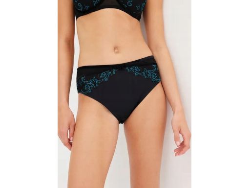 B.P.C majtki figi maxi czarne z turkusowym haftem 40/42.