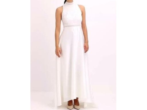 B.P.C suknia ślubna śmietankowa satyna z koronką 44.