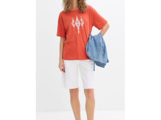 B.P.C t-shirt damski miedziany z białym wzorem 40/42.