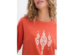B.P.C t-shirt damski miedziany z białym wzorem 40/42.