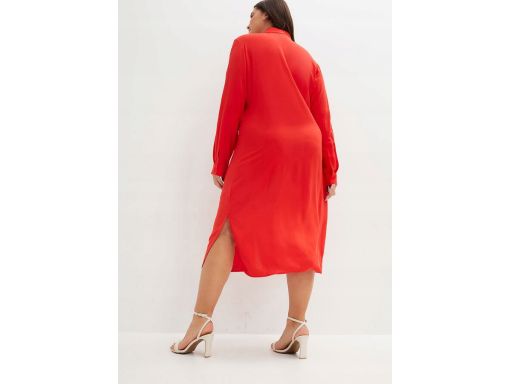 B.P.C czerwona sukienka koszulowa midi z przewiązaniem ^38