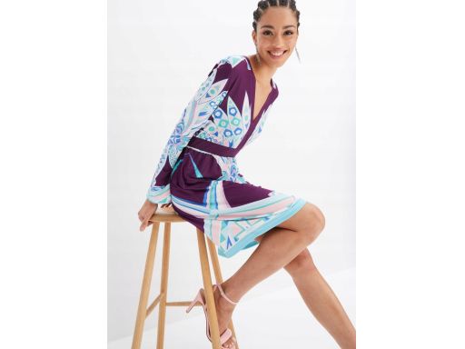 B.P.C sukienka rozkloszowana fioletowa we wzory ^44/46