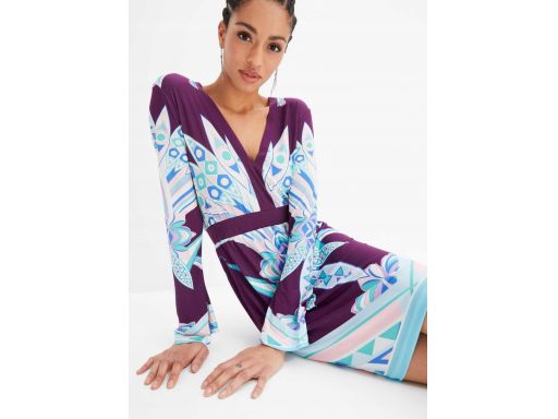 B.P.C sukienka rozkloszowana fioletowa we wzory ^44/46