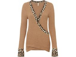 B.P.C sweter z efektem założenia kopertowego beżowy z cętkami ^40/42