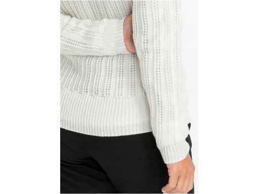 B.P.C śmietankowy sweterek kopertowy ażurowy 48/50.