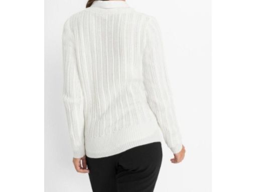 B.P.C śmietankowy sweterek kopertowy ażurowy 48/50.