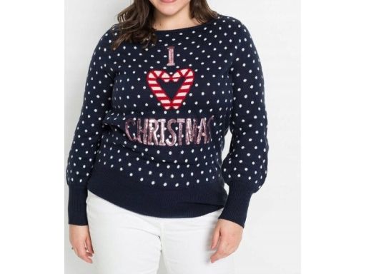B.P.C sweter świąteczny granatowy w groszki z cekinami r.44/46