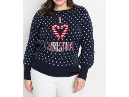 B.P.C sweter świąteczny granatowy w groszki z cekinami r.44/46