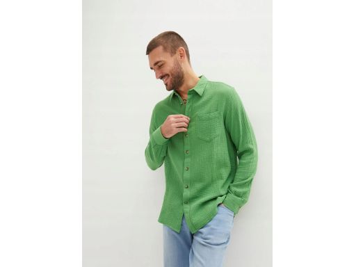 B.P.C koszula męska z długim rękawem zielona muślinowa 47/48.