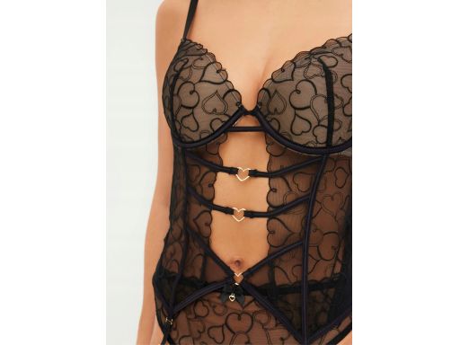 B.P.C top gorsetowy czarno-beżowy z koronką i paskami do pończoch r.95