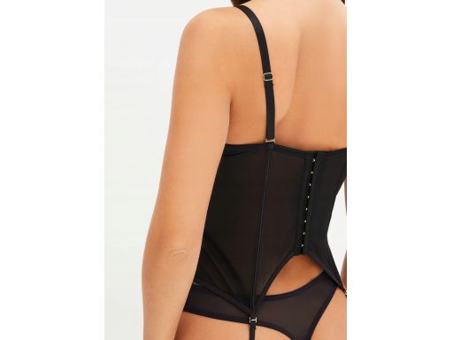 B.P.C top gorsetowy czarno-beżowy z koronką i paskami do pończoch r.95