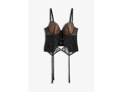 B.P.C top gorsetowy czarno-beżowy z koronką i paskami do pończoch r.95