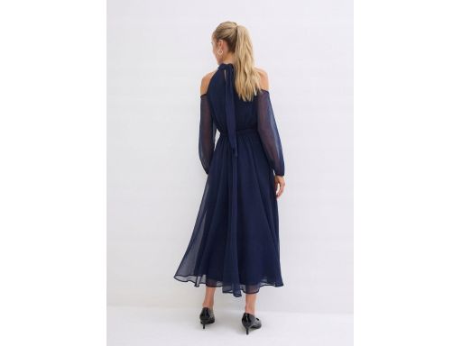 B.P.C sukienka midi wieczorowa z szyfonu granatowa 38.