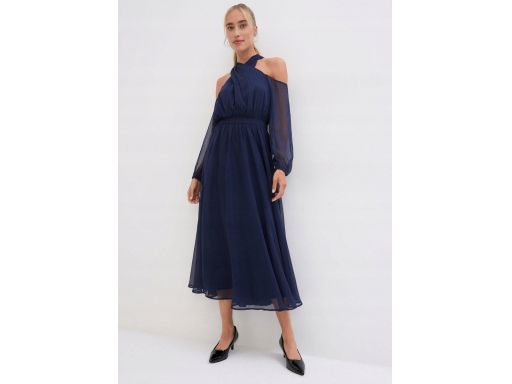 B.P.C sukienka midi wieczorowa z szyfonu granatowa 38.