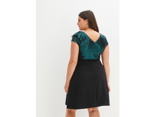 B.P.C sukienka czarna z butelkowymi zielonymi cekinami 40/42.