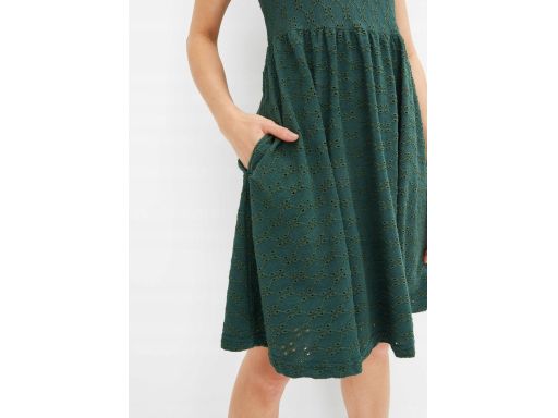 B.P.C sukienka butelkowa zieleń z ażurowym wzorem haftowanym r.48/50