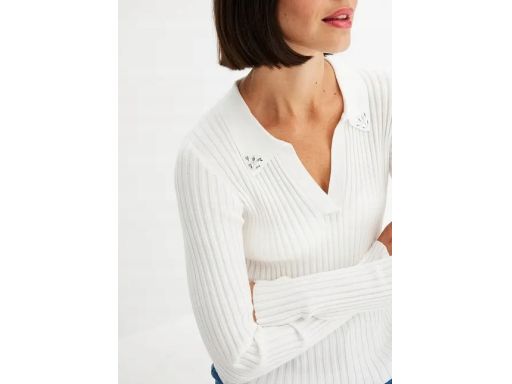 B.P.C sweter dzianinowy prążkowany z kołnierzykiem z cyrkoniami r.36/3