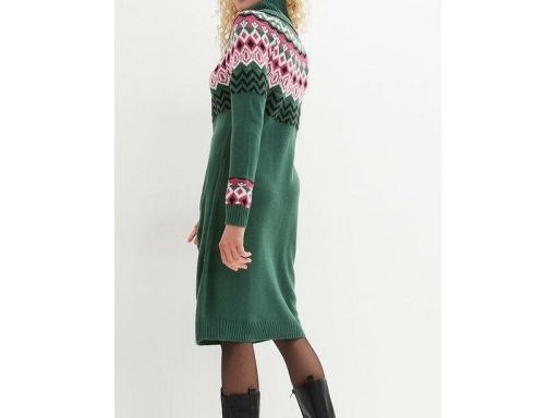 B.P.C sukienka dzianinowa zielona ze wzorem norweskim r.52/54