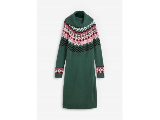 B.P.C sukienka dzianinowa zielona ze wzorem norweskim r.52/54