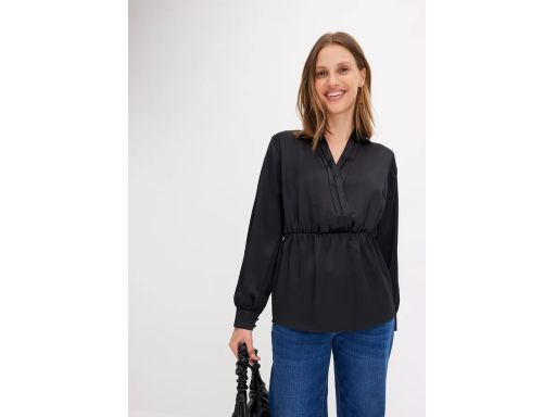 B.P.C bluzka satynowa tunika czarna odcinana w pasie 48.