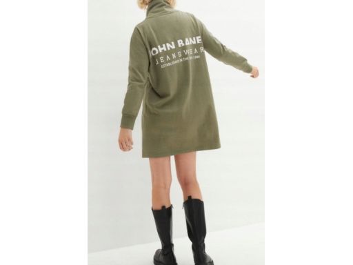 B.P.C sukienka dresowa z napisami na plecach oliwkowa 32/34.