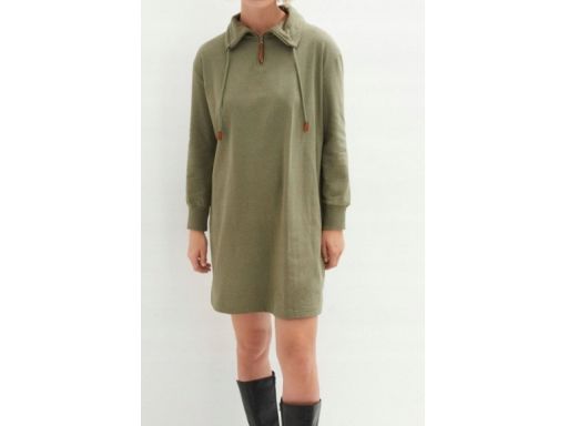 B.P.C sukienka dresowa z napisami na plecach oliwkowa 32/34.