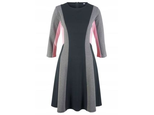 B.P.C sukienka rozkloszowana szaro- czarno- różowa 46