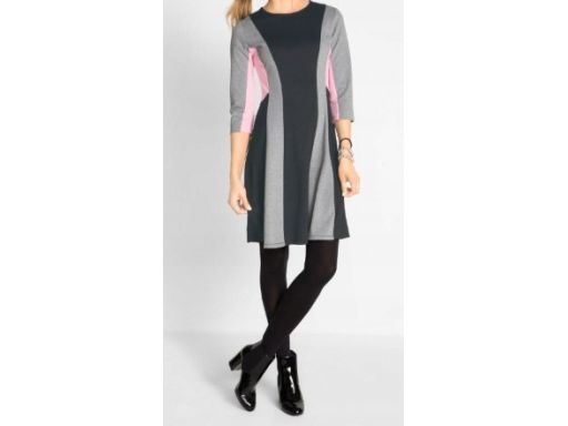 B.P.C sukienka rozkloszowana szaro- czarno- różowa 46